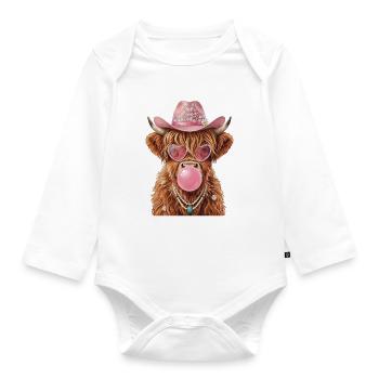 Hochlandrind Cowgirl mit Kaugummiblase - Baby Bio-Langarm-Body - Weiß - Vorne