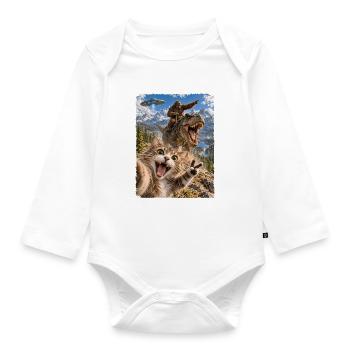 Lustiges Katze Selfie mit Bigfoot, T-Rex, UFO - Baby Bio-Langarm-Body - Weiß - Vorne