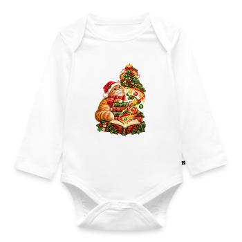 Weihnachtslesekatze und Bücher - Baby Bio-Langarm-Body - Weiß - Vorne