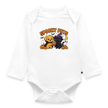 🎃 Gruselige Haustiere – Halloween-Katze und -Hund - Baby Bio-Langarm-Body - Weiß - Vorne