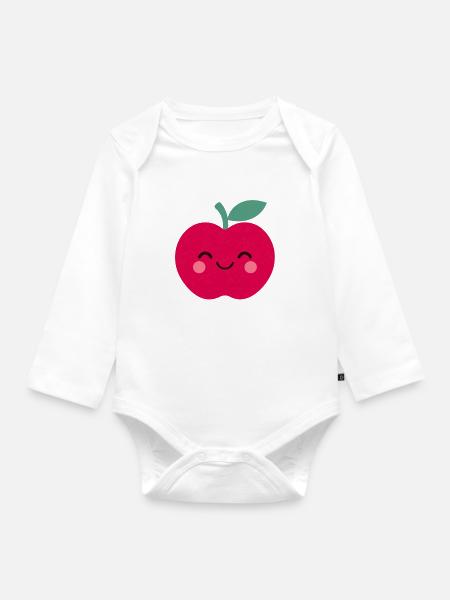 lachender roter Apfel - Baby Bio-Langarm-Body - Weiß