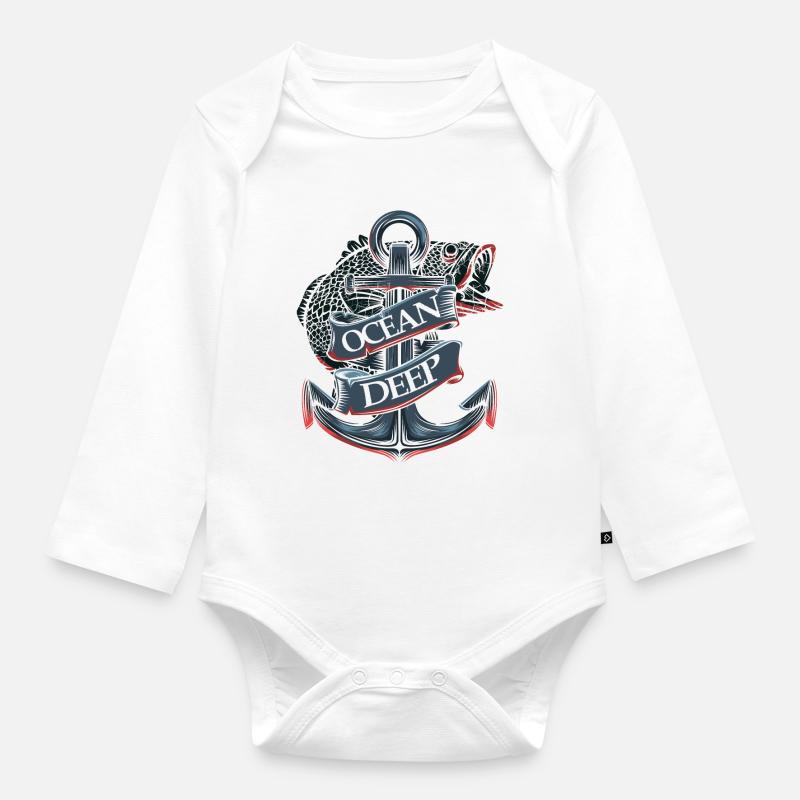 Océan Deep Anchor - Body Bébé bio manches longues - blanc