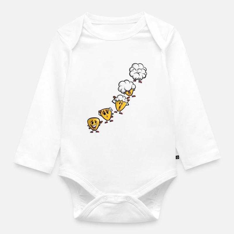Corn grain to popcorn - corn evolution - Organic Longsleeve Baby Bodysuit - white