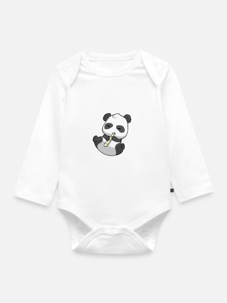 Panda Flöte - Baby Bio-Langarm-Body - Weiß