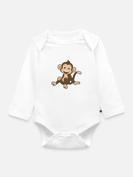 Kleiner Affe Sitzt - Baby Bio-Langarm-Body - Weiß