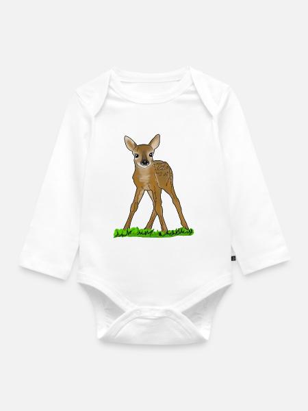Rehkitz - Baby Bio-Langarm-Body - Weiß