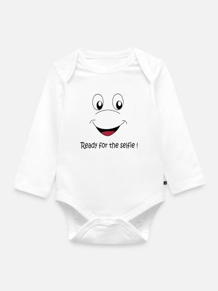 Ready for the selfie - Organic Longsleeve Baby Bodysuit - white