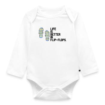 Life is better in flip flops - Organic Longsleeve Baby Bodysuit - white - Front