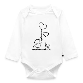 Süss Elenfant und Hase - Baby Bio-Langarm-Body - Weiß - Vorne
