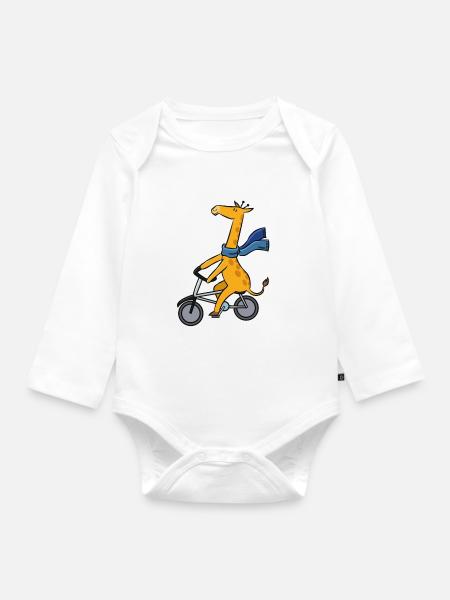 Giraffe Langhals Fahrrad Tier Tour Kinder Geschenk - Baby Bio-Langarm-Body - Weiß
