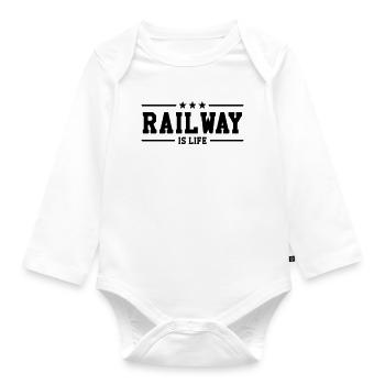Eisenbahner / Eisenbahnen / Eisenbahn / Bahn - Baby Bio-Langarm-Body - Weiß - Vorne