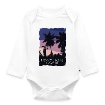 Honolulu - Hawaii - Beach - Surfing - Surfer - Baby Bio-Langarm-Body - Weiß - Vorne