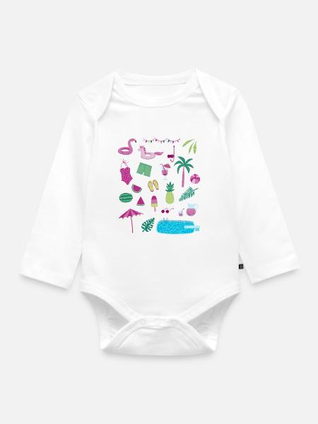 Pool Party - Baby Bio-Langarm-Body - Weiß