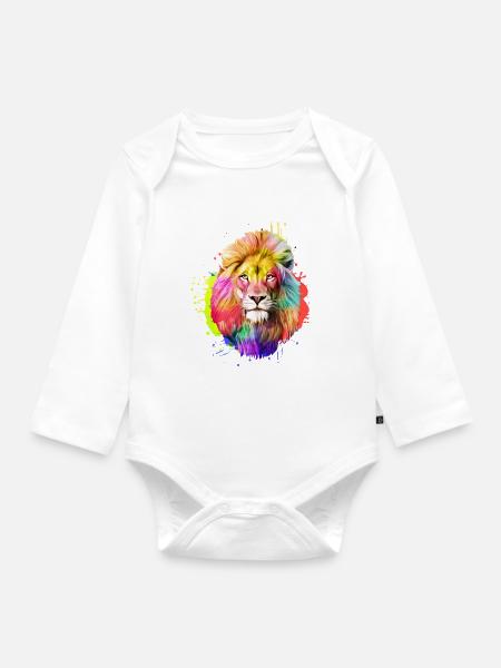 Löwe Aquarell Wasserfarben König Geschenk - Baby Bio-Langarm-Body - Weiß