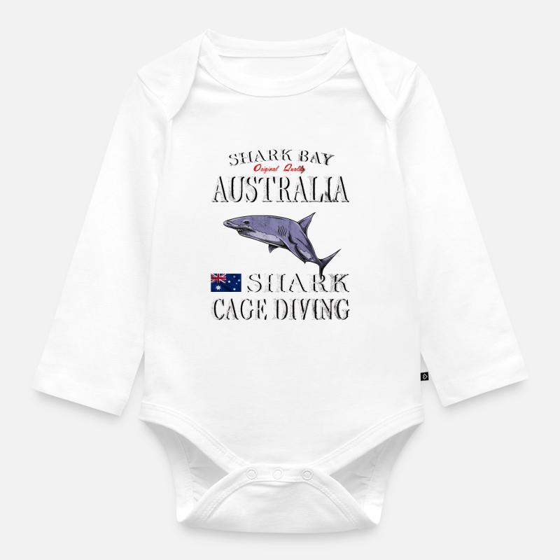 Australie - Australie, plongée requin - Body Bébé bio manches longues - blanc