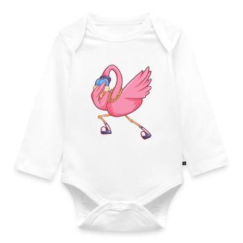 dabbing flamingo funny party bird - Organic Longsleeve Baby Bodysuit - white - Front