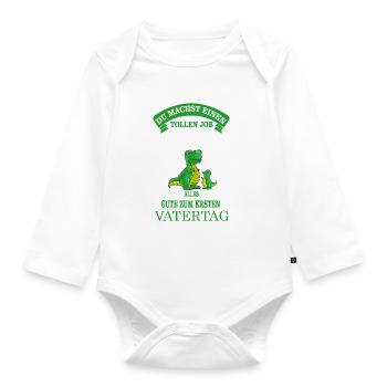 Erster Vatertag - Dinosaurier Dinopapa mit Kind - Baby Bio-Langarm-Body - Weiß - Vorne