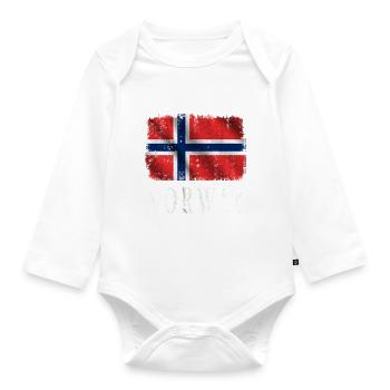 Drapeau de la Norvège, vintage de drapeau de la Norvège - Body Bébé bio manches longues - blanc - Devant