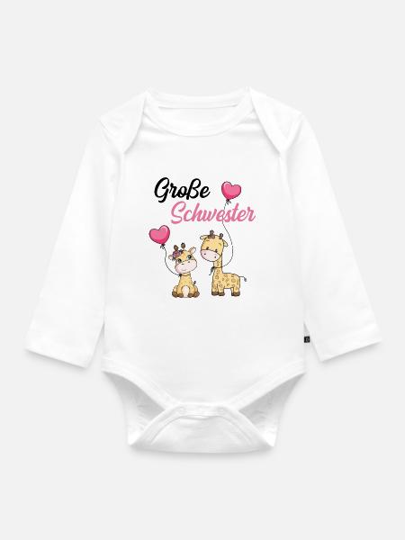 Große Schwester Giraffe - Baby Bio-Langarm-Body - Weiß