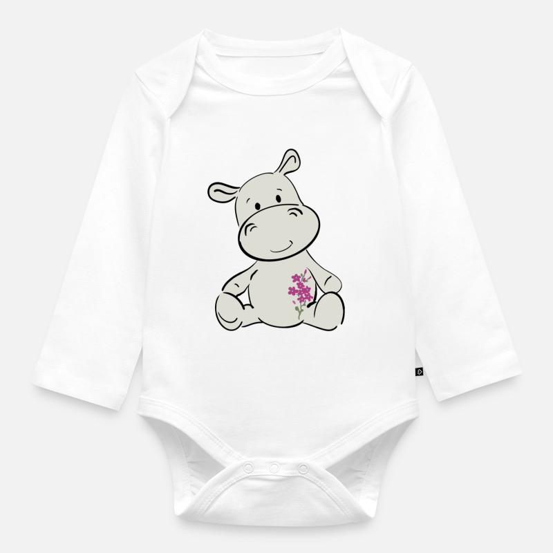 Hippopotame heureux - Body Bébé bio manches longues - blanc
