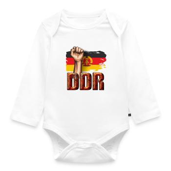GDR fists workers' struggle - Organic Longsleeve Baby Bodysuit - white - Front