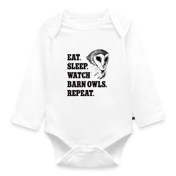 Schleiereule Eat Sleep Repeat Shirt Eulenliebhaber - Baby Bio-Langarm-Body - Weiß - Vorne