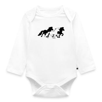 3 edle Islandpferde im Tölt  - Baby Bio-Langarm-Body - Weiß - Vorne