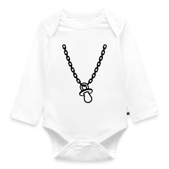 Baby Kette Schnuller Nuckel Nuk - Baby Bio-Langarm-Body - Weiß - Vorne