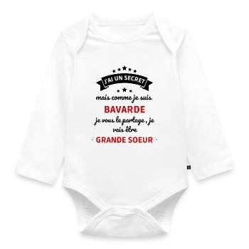 je suis bavarde et future grande soeur ! annonce - Body Bébé bio manches longues - blanc - Devant