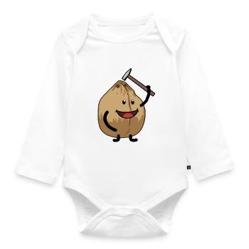 Kokosnuss Hammer knacken Nuss Speise - Baby Bio-Langarm-Body - Weiß - Vorne