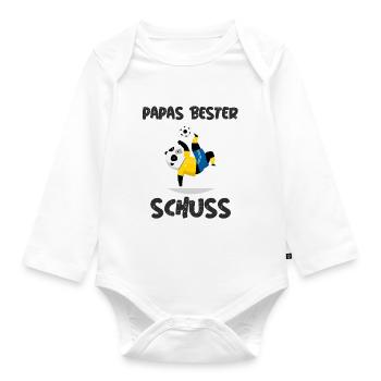 Papas bester Schuss Baby Party Nachwuchs Geburt - Baby Bio-Langarm-Body - Weiß - Vorne