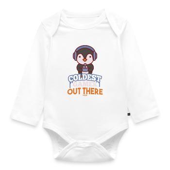 Penguin South Pole play geek gaming - Organic Longsleeve Baby Bodysuit - white - Front