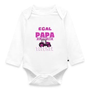 Shirt Mädchen Landwirt cooler Papa fährt Trecker - Baby Bio-Langarm-Body - Weiß - Vorne