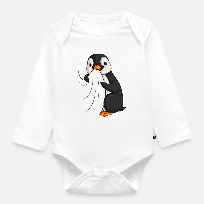 Pingouin - Body Bébé bio manches longues - blanc