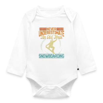 Retro Never Underestimate an old man Snowboarding - Baby Bio-Langarm-Body - Weiß - Vorne