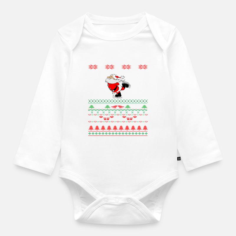 Hässlicher Weihnachtspullover Santa Skating Geschenkidee - Baby Bio-Langarm-Body - Weiß