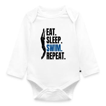 Eat Sleep Swim Repeat - Swimming Swimmers - Organic Longsleeve Baby Bodysuit - white - Front