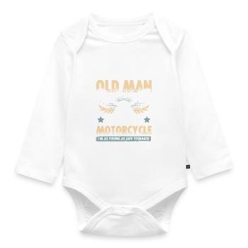 Motorcycle old man - Organic Longsleeve Baby Bodysuit - white - Front