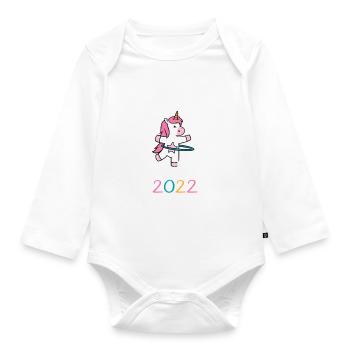Einschulung 2022 Leah Einhorn Erstklässler 2022 - Baby Bio-Langarm-Body - Weiß - Vorne