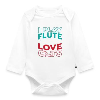 I Play Flute And Love Cats - Baby Bio-Langarm-Body - Weiß - Vorne
