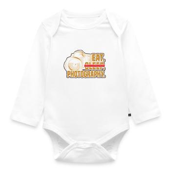 Fotograf Foto Kamera Foto Essen Schlafen - Baby Bio-Langarm-Body - Weiß - Vorne