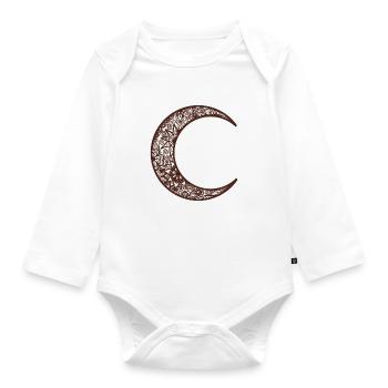 Tatouage au henné marron Croissant de lune - Body Bébé bio manches longues - blanc - Devant