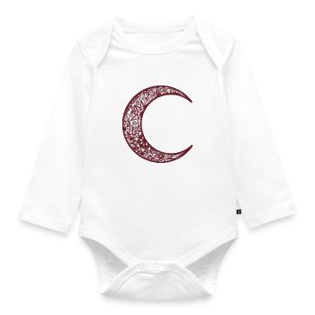 Tatouage au Henné Rouge Croissant de Lune - Body Bébé bio manches longues - blanc - Devant