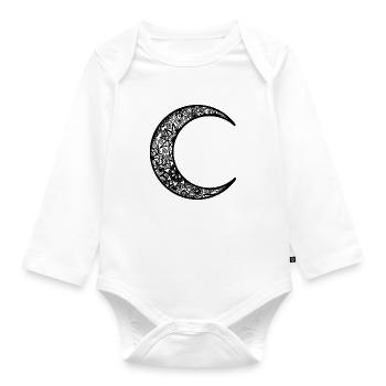 Tatouage au henné noir Croissant de lune - Body Bébé bio manches longues - blanc - Devant