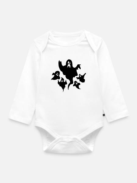 Gespenst Halloween Lustige Halloween Gespenster - Baby Bio-Langarm-Body - Weiß