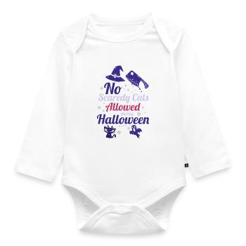 No anxious cats are allowed on Halloween - Organic Longsleeve Baby Bodysuit - white - Front