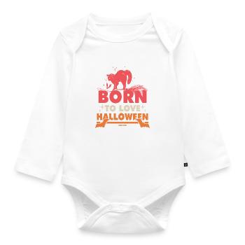 Né pour aimer le chat d’Halloween - Body Bébé bio manches longues - blanc - Devant