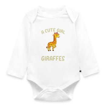 Zoo Animal Giraffe Une fille mignonne qui aime les girafes - Body Bébé bio manches longues - blanc - Devant