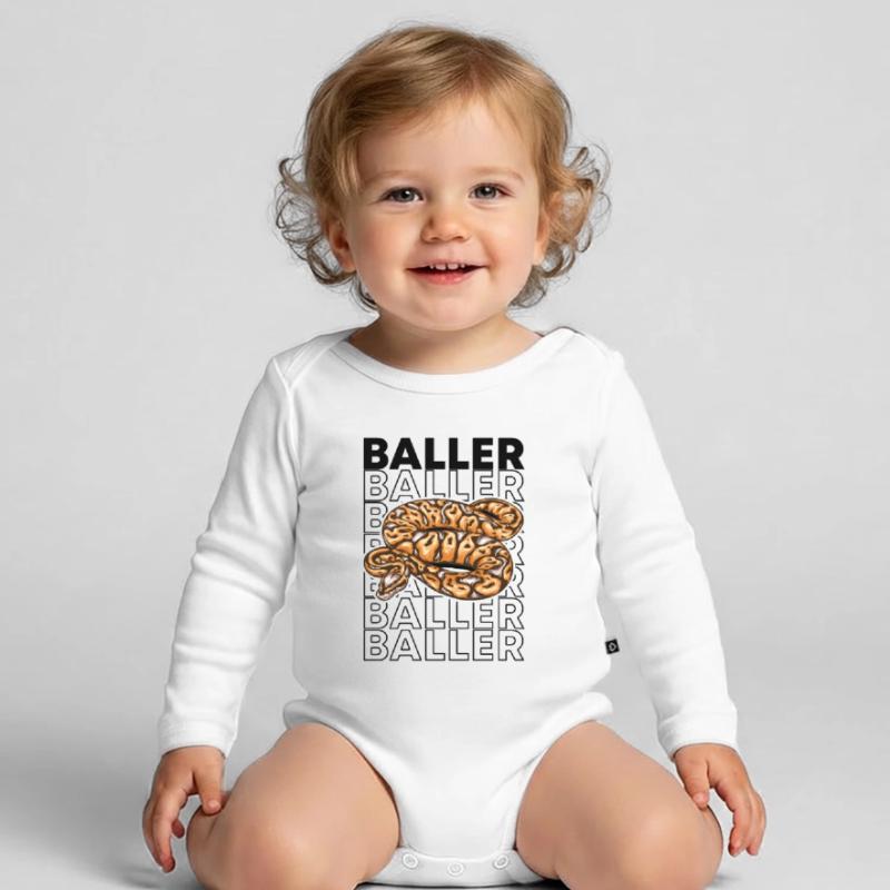 Ball Python 80's Style Baller Royal Python Snake Body Bébé bio manches longues