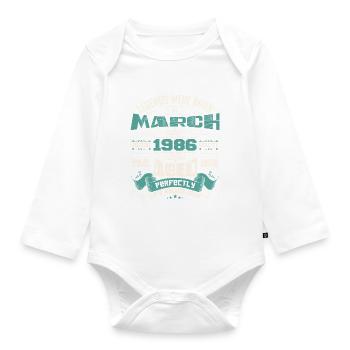März 1986 | Geburtstagsgeschenk - Baby Bio-Langarm-Body - Weiß - Vorne